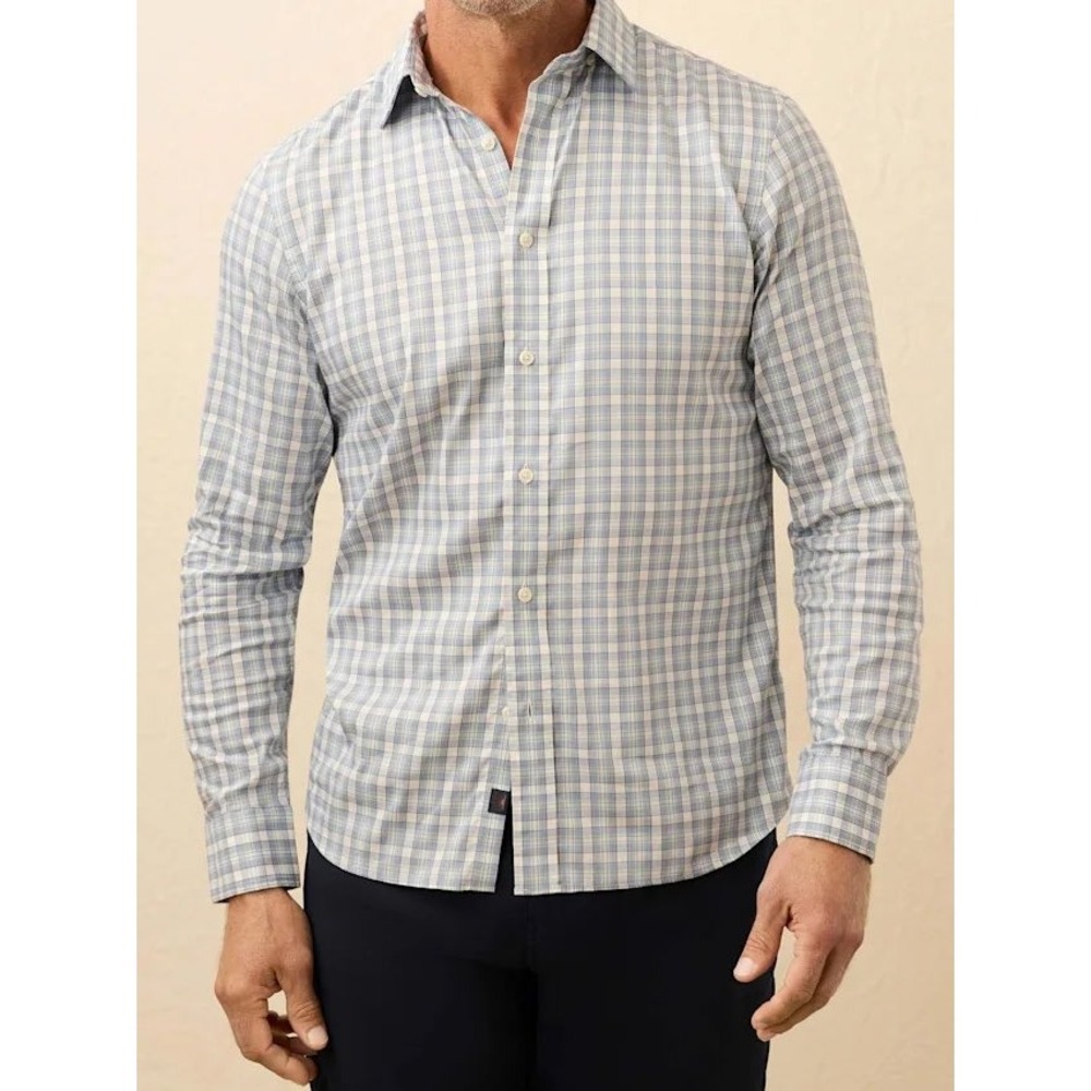 NWT Faherty The Movement Shirt Mens XL Ivory Sea Plaid Performance Office Casual